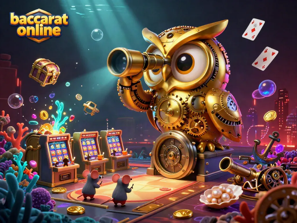 Baccarat online immersive scene with a golden owl and casino elements creating an engaging atmosphere.