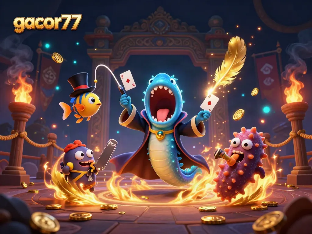 Gacor77 menampilkan aksi kartu menawan dari ikan gulper dan teman-temannya di arena kasino.