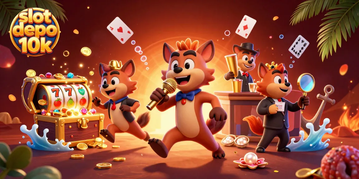 Engage in thrilling gameplay with slot depo 10k, surrounded by casino excitement and hyena antics.