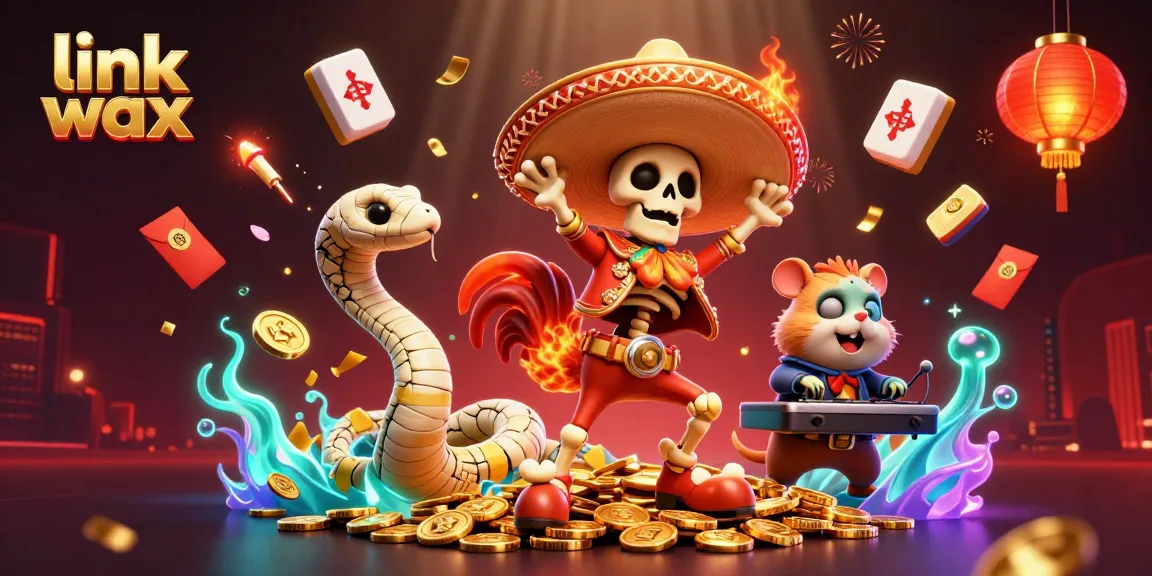Experience excitement with link vmax as a victory-dancing mariachi rooster celebrates amidst gold and vibrant casino elements.