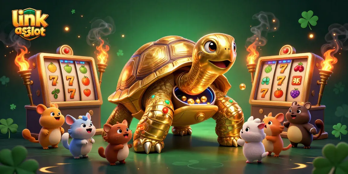 Experience the thrill with link agen slot featuring a tortoise pinball machine in a dynamic casino scene.
