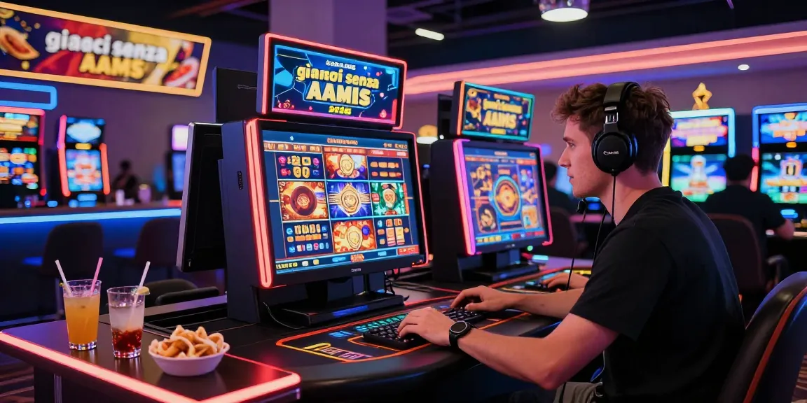 Exciting virtual casino scene showcasing various giochi senza AAMS games and promotions with a player focused on the action.