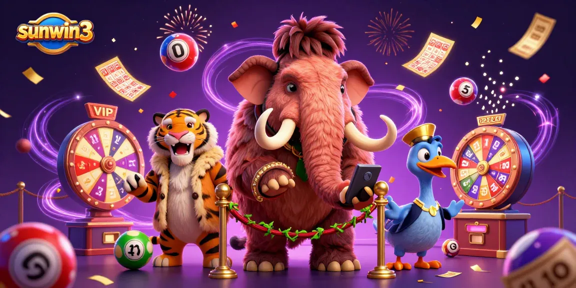 Vibrant scene depicting characters engaging at a casino, showcasing sunwin3 and lottery excitement.