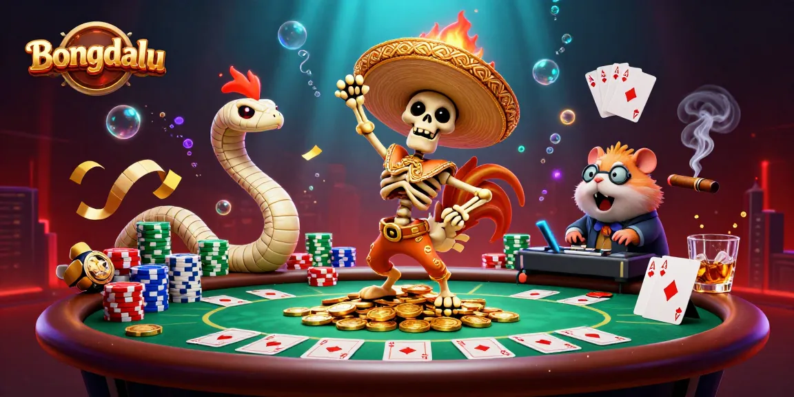 Bongdalu showcases a vibrant scene featuring a victory dance among 3D characters in a dynamic gambling action.
