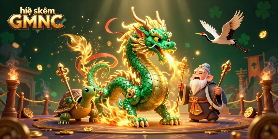 Enjoy thrilling gameplay with hệ thống GMNC, featuring a majestic dragon and lucky symbols in a vibrant casino scene.