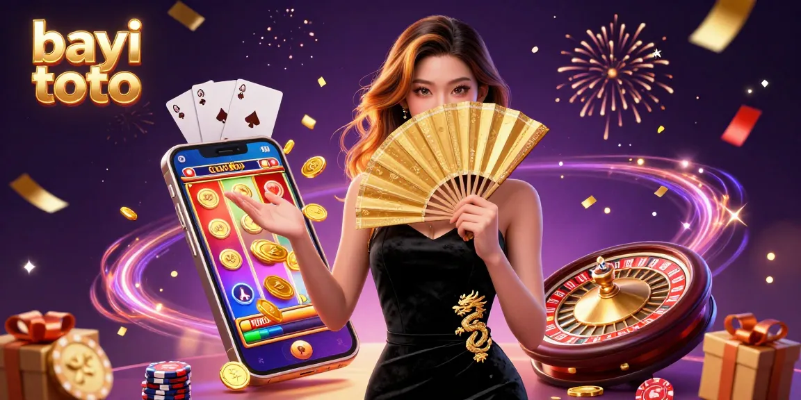 Bayi toto offers thrilling jackpot opportunities with stunning casino illustrations showcasing slots and cards.