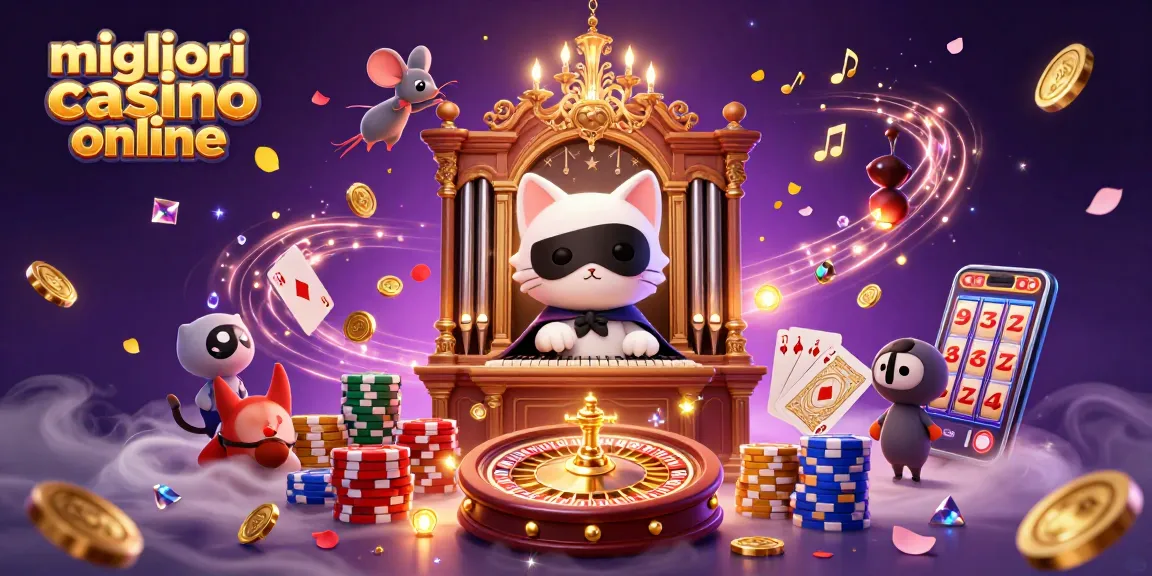 Immergiti nell'esperienza dei migliori casino online attraverso un'illustrazione digitale 3D vivace di un casino.