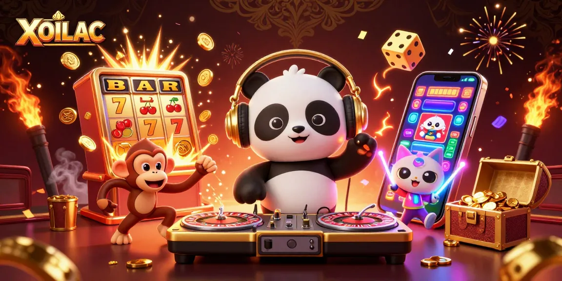Watch XOILAC's DJ panda spin, surrounded by vibrant casino elements like slots and confetti.