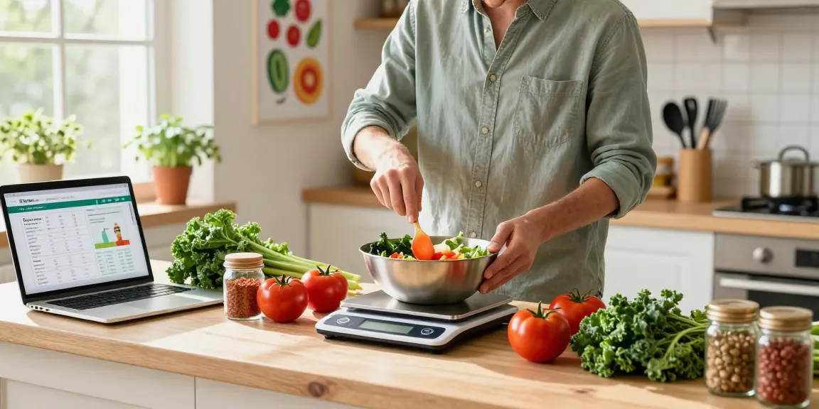 Person measuring ingredients in a bright kitchen highlighting best calorie tracking apps for healthy eating.