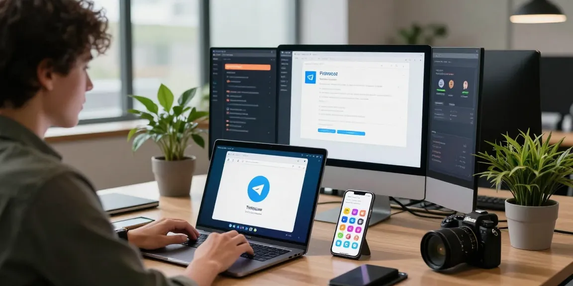 Engaging workspace illustrating telegram china features on multiple devices