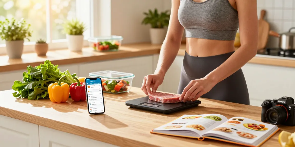 Creating a healthy meal with the best macro tracking app in a bright kitchen.