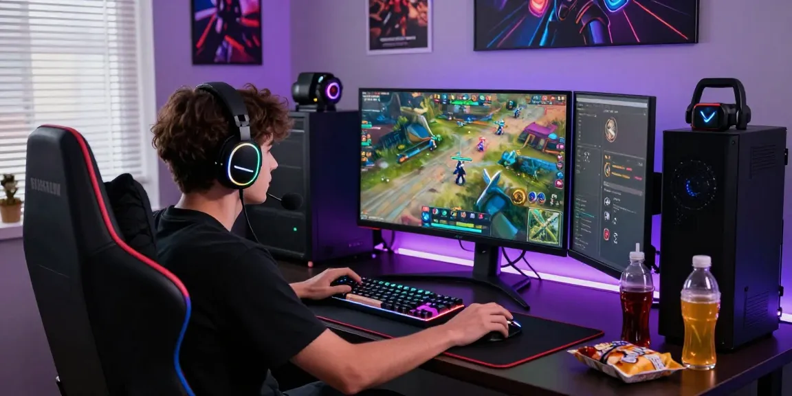 Gamer intensely focused on gameplay with raja328 alternatif setup and colorful LED lighting