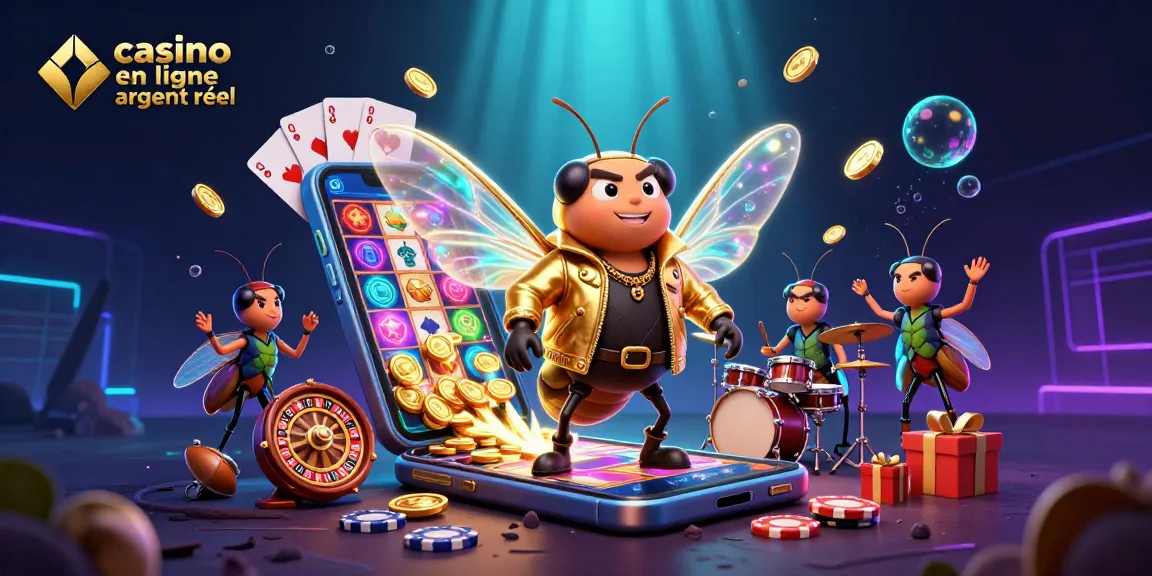 Jouer sur un casino en ligne argent réel avec une illustration colorée et dynamique d'une scène de jeu.