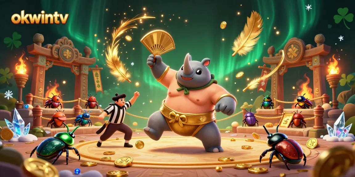 Bet on exciting matches with okwintv, featuring a 3D beetle sumo champion in a chaotic arena.