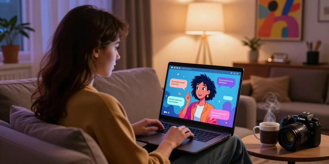 Engaging with an AI NSFW chat on a laptop in a cozy environment.