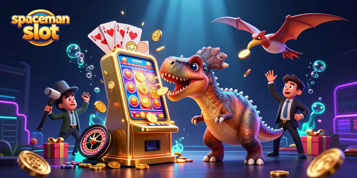 Experience the excitement of the spaceman slot with a dinosaur and casino theme, winning big!