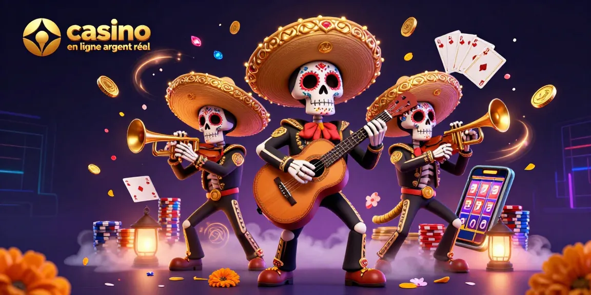 Découvrez des jeux de casino en ligne argent réel avec des mariachis colorés dans une scène festive.