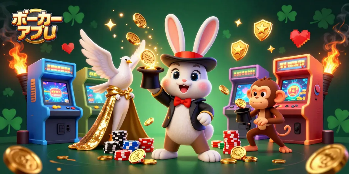 ポーカーアプリで遊ぶ楽しさを示す、活気あるマジックアニメーションシーン