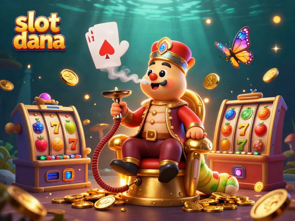 Permainan slot dana dengan slot reel yang berputar dan simbol buah yang menarik.