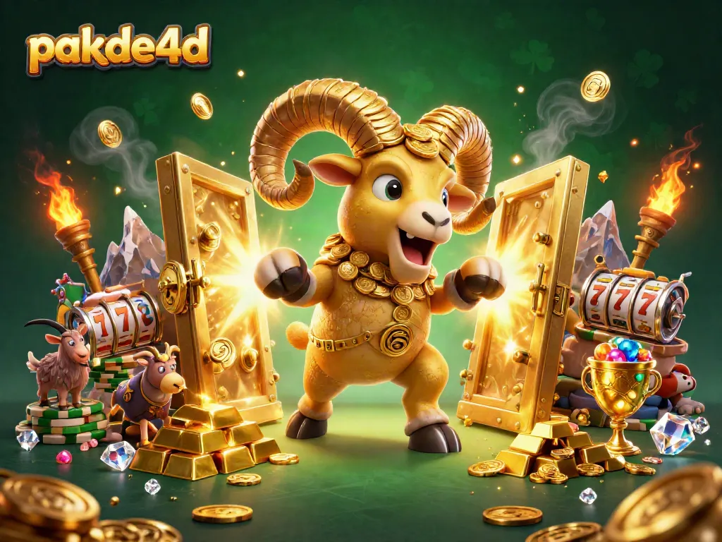 Join the excitement at pakde4d with a dramatic golden ram charging through a treasure-filled casino scene.