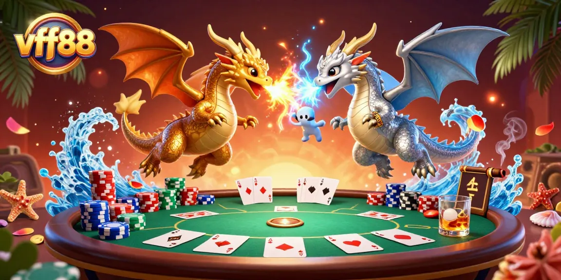 Experience the thrill of vff88 with fiery dragons and poker elements in a vibrant casino scene.