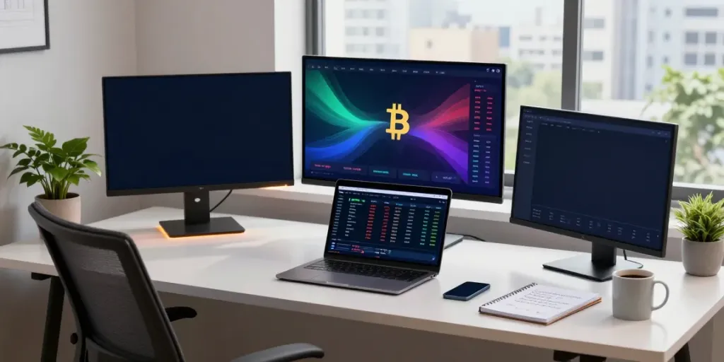 Dynamic crypto trading workspace featuring a stock API JavaScript setup for real-time trading.