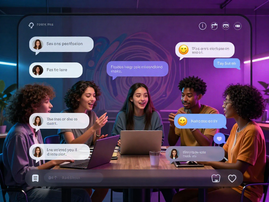 Engaging scene from a free AI sex chat platform showcasing diverse avatars, playful interaction, and vibrant digital ambiance.