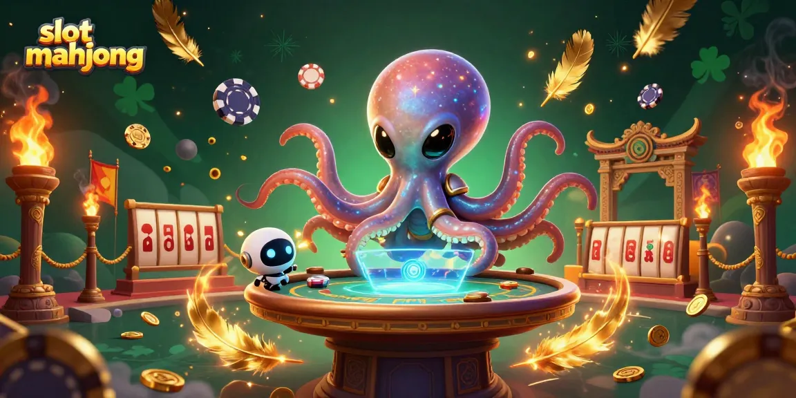 Spin the slot mahjong reels alongside an alien octopus in a vibrant cosmic casino scene.