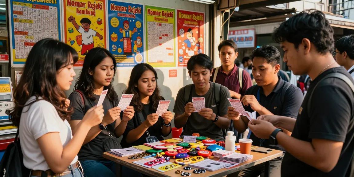 Situasi di toko lotere dengan nomor rejeki, sekelompok teman penuh semangat mendiskusikan angka keberuntungan.