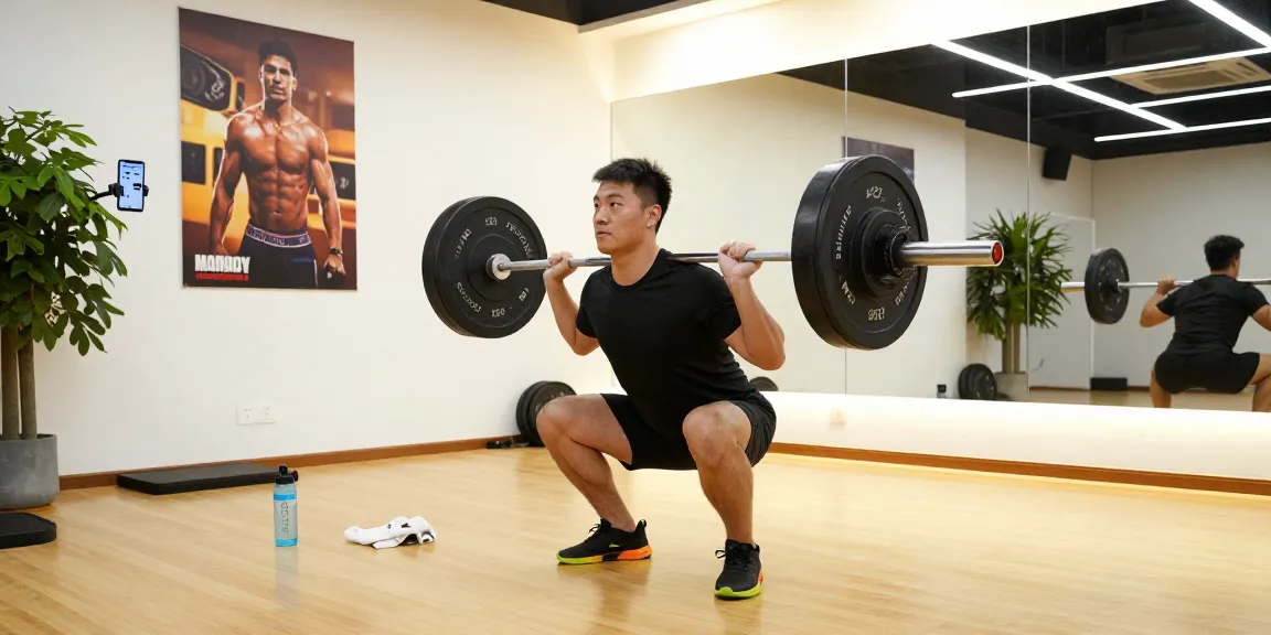 Beligas Shop - Athlete performing strong squats in a vibrant gym, showcasing dedication to fitness.