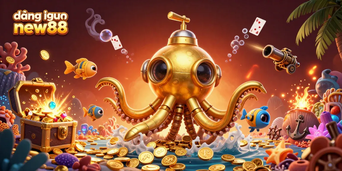 Engage with đăng nhập new88 in an exciting underwater treasure hunt scene featuring golden coins and mechanical fish.