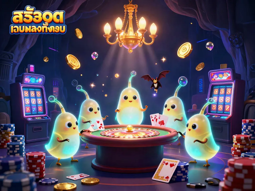Experience the excitement of สล็อตเว็บตรงทั้งหมด with enchanting glowworms lighting up a vibrant cave casino scene.