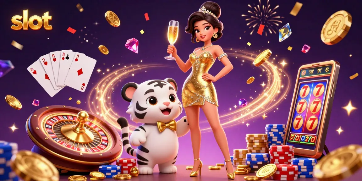 Spin and win big with slot games in this festive casino scene filled with excitement and jackpots.