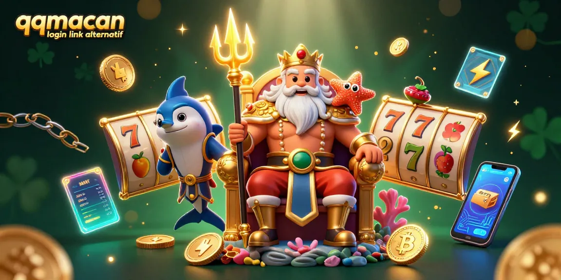 Play slots using qqmacan login link alternatif featuring Neptune with vibrant casino elements.