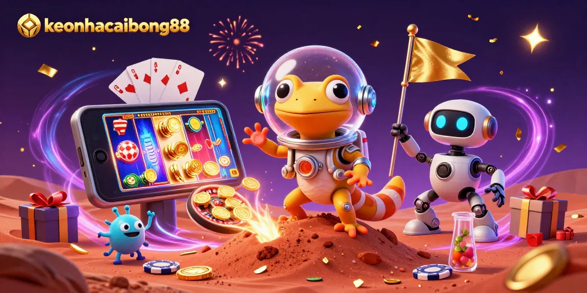 Engage with keonhacaibong88 in a vibrant 3D casino scene showcasing fun gaming elements.