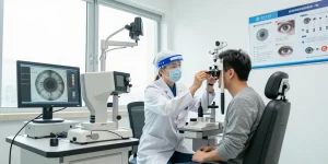 Ophthalmologist at SNU Eye Clinic performing eye examinations with advanced diagnostic tools.