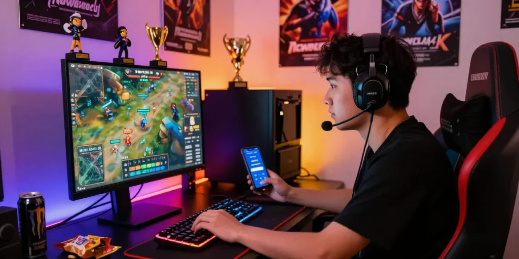 Gamer focused on newbet4d interface during a live stream