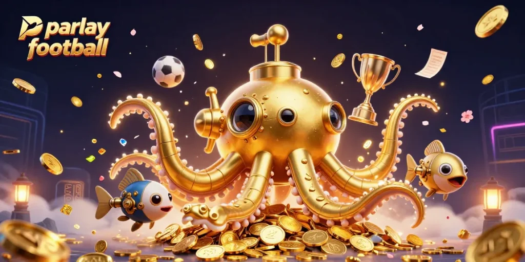 Experience parlay football excitement with dynamic casino action and vibrant character illustrations.
